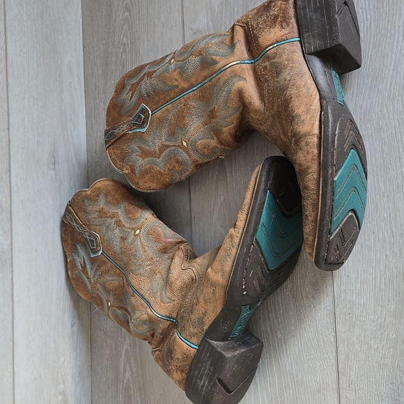 Ariat Women 10008017 Brown & Teal Western Boots Square Toe Shoes Sz 9B - Picture 13 of 15